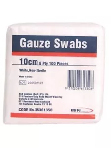 Ebos Gauze Compress Swabs 10 cmx 10cm 100 Box Dressings 8 Ply Non Sterile White - Picture 1 of 12