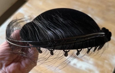 Vintage 1980 Caché David Velvet Cocktail Hat Fascinator Beaded Fringe Feather EC - Image 1 of 4