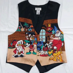 Vintage Disney Store Pure Silk Santa Mickey & The Gang Christmas Vest L/XL - Picture 1 of 9