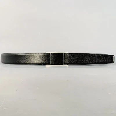 SAINT LAURENT Size 36 Black Silver Leather Box Frame Buckle Belt - Image 1 of 4