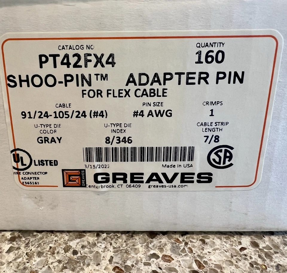 Shoo-Pin Greaves Box of 160 PT42FX4 Flex Cable #4 Adapter Pin Length 7/8 - Image 1 of 3