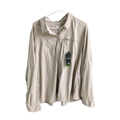 REI Co-Op 女式 3XL 码撒哈拉纽扣长袖棕褐色衬衫远足 - 全新 — 第 1/4 张图片