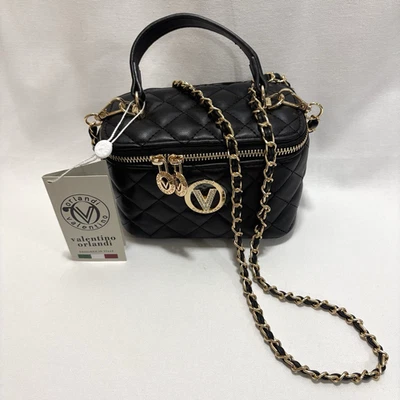 Valentino Orlandi Negro Acolchado Caja Bolso Cubo Imitación Cuero Cristales V $330 ¡NUEVO CON ETIQUETAS! Foto 1 de 4