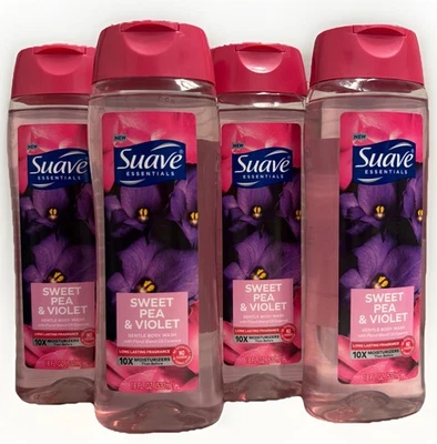 Paquete de 4: Jabón corporal suave Suave Essentials, guisante dulce y violeta 18 fl oz Foto 1 de 4