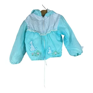 Vintage Windbreaker Jacket Toddler Girls Size 3T 4T Kangaroo Appliqué Lace 1980s - Picture 1 of 7