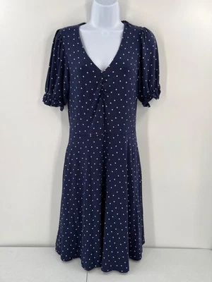 Boden 6L темно-белый горошек платье ретро Pin Dot Джерси Puff рукав Midi - Изображение 1 из 4