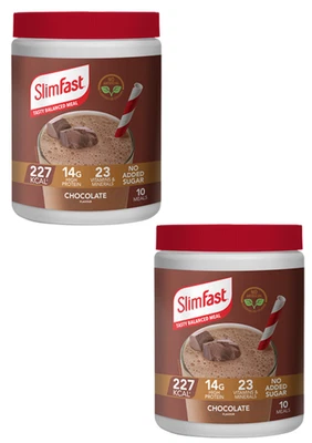 SLIM FAST 2 x SlimFast Chocolate Meal Replacement Shake for Weight Loss Balanced Diet 375g