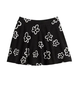 Jumping Beans Black Floral Elastic Waist Essential Skater Skort Skirt Size 10 - Picture 1 of 3