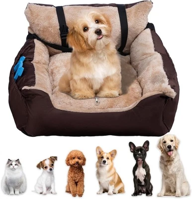 Dog Car Seat for Small Dogs & Cats Cosy Pet Travel Bed with Safety Leash - Image 1 of 4