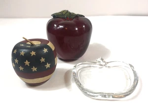 Lot of Apples: Wooden Apple -American Flag, Glass Apple and Glass Spoon Holder - Picture 1 of 6