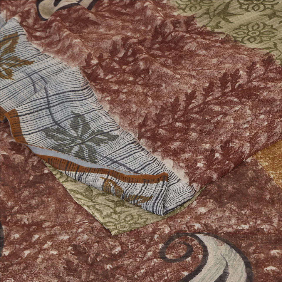 Sanskriti Vintage Sarees 100% Pure Georgette Silk Printed Sari 5+Yd Craft Fabric - Image 1 of 4