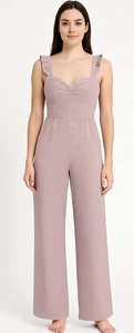 Anthropologie Jumpsuit Lavender Gingham Ruffle-Strap Wide Leg Cottagecore Medium - Picture 1 of 10