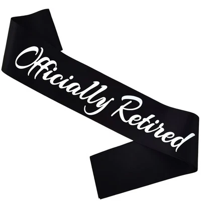 Officially Retired Black Sash with Silver Foil for Retirement Party Decor - Изображение 1 из 4