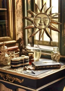 Vintage französische goldene Sonnentafel Dekor Executive Schreibtisch Accessoire Ornament Baumspitze - Bild 1 von 9