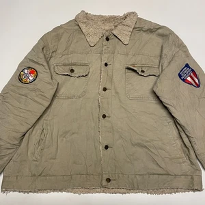 Salmon River Sherpa Jacket Mens XXL Beige Canvas Cotton Borg Chore Workwear - Picture 1 of 13