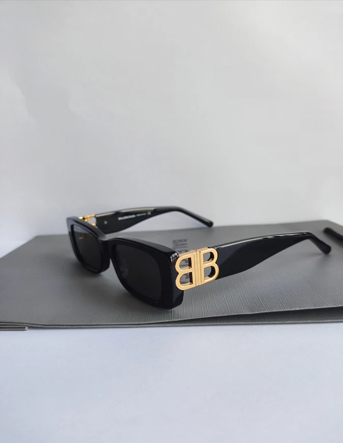 正品 Balenciaga BB0096S 灰色/黑色全边矩形男女通用太阳镜 — 第 1/4 张图片