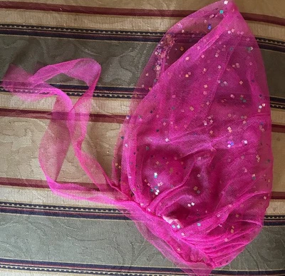 Kleinert’s Vintage Ladies Nyon Net Hot Pink Confetti Sparkle Hood w Tie  - Image 1 of 4