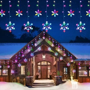 Luci Fiocco di Neve di Natale da Esterno, 16.73ft Esterno Led Fiocco di Neve Ghiaccio Chri... - Foto 1 di 6