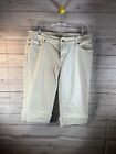 LEVI'S 515 Women's Petite size 12 WHITE Denim 5-Pocket Mid-Rise CUFF CAPRI Pants