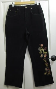 Denim & Co Black Corduroy Pants Girl Size 12 26x27 Embroidered Stretch 135-27723 - Picture 1 of 6