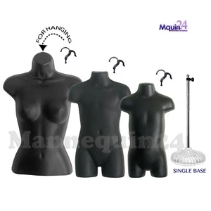 3 MANNEQUINS FEMALE, CHILD & TODDLER TORSO BODY DRESS FORMS +1 STAND +3 HANGERS - Picture 1 of 12