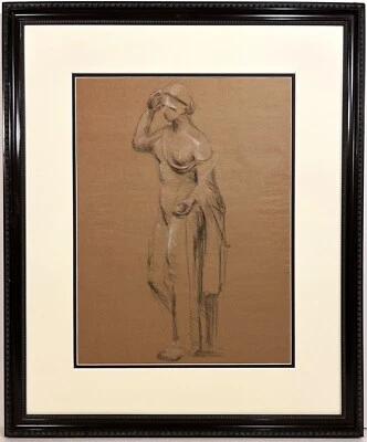 20th c. MODERNIST PAFA ACADEMIC STUDY DRAWING of a CLASSICAL WOMAN w/ PEDESTAL - Image 1 of 2