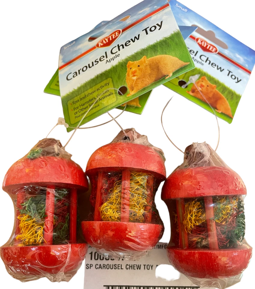 X's 3 Kaytee Apple Carousel Wood Loofah Hamster Mouse Gerbil Chew Toy 2.75"X1.5" - Image 1 of 1