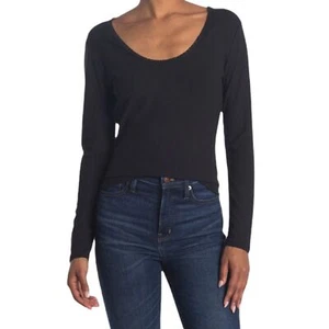 Abound Scoop Neck Long Sleeves Lace Trim Black Womens Top Size XXS / 2XS NEW - Picture 1 of 12