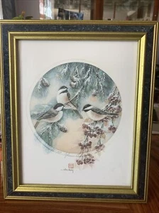 VTG John Cheng Print Song of the Sparrow Winter Sign Number From Auction Frame - Picture 1 of 10