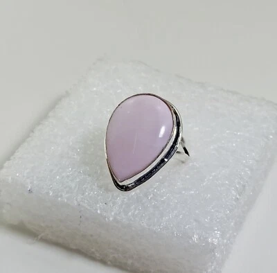 Anillo de joyería hecho a mano con piedras preciosas en forma de pera de ópalo rosa tamaño 7,5 pulgadas Foto 1 de 4