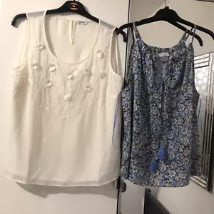 George Cream Embellished Lace Lined Blouse & Papaya Blue Mix Floral Top Size 14 - Picture 1 of 8