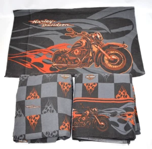 Harley Davidson Motorcycle Queen Sheet Set Flame Softail Flat Fitted Pillowcase - Picture 1 of 9