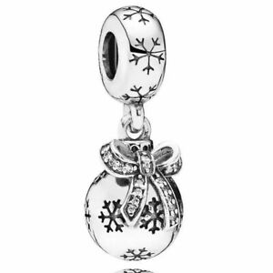 Authentic Pandora Christmas Ornament Dangle Charm Silver & CZ Rare Retired Bead