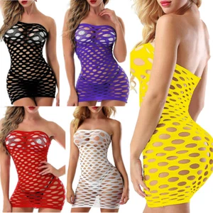 Sexy Women Fishnet Lingerie Sleepwear One Size One Piece Babydoll Mini Dress US - Picture 1 of 22