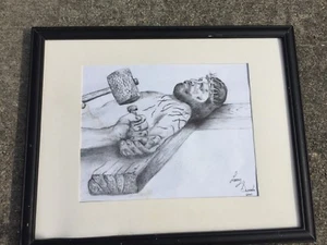 JESUS AM KREUZ Gekreuzigte Dornenkrone BLEISTIFTZEICHNUNG KUNST EICHE 12/15 ❤️j8 - Bild 1 von 10