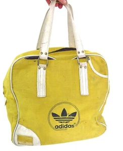Vintage 1970s ADIDAS Yellow Canvas Logo Holdall Travel Bag Sportswear Sports Bag - Picture 1 of 21