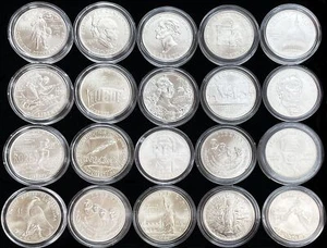 (20) SILVER DIFFERENT US MODERN $1 COMMEMORATIVE MINT STATE COIN LOT IN CAPSULES - Picture 1 of 2