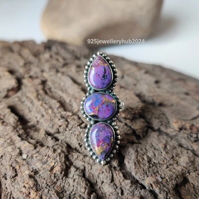 Anillo de piedras preciosas turquesa cobre púrpura anillo hecho a mano de plata de ley 925 PG6068 Foto 1 de 4
