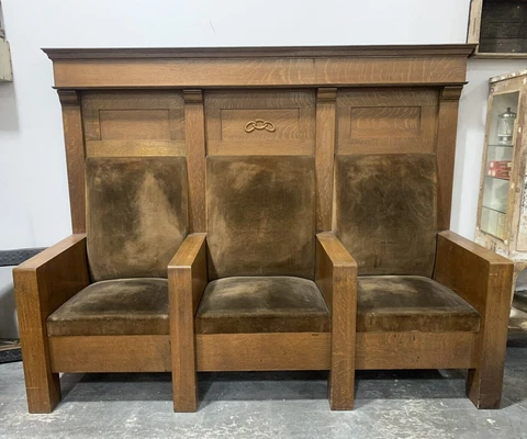 Antique 1900s Odd Fellows Lodge 3 Seat Chair Bench Throne  Theater or Business! Cover