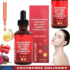 Cayenne Pepper Hawthorn Beet Root Turmeric Vitamin K2+D3 Liquid Drops 60ML - Picture 1 of 14