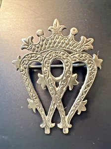 Vintage Sterling Luckenbooth Pin Brooch Scotland Heart Crown Hallmarked 7.6g - Picture 1 of 9