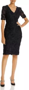 Aqua Lace Knee-Length Cocktail Party Dress Women's 8 Black V-Neck Zip Closure - Picture 1 of 14