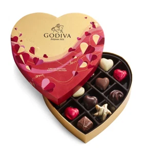Godiva Valentine’s Day Heart Chocolate Gift Box 14pc Milk, Dark, White Chocolate - Picture 1 of 12