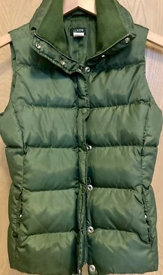 Vintage Y2K J.Crew Puffer Vest XS • Deep Green Quilted Outdoor Winter Cabin Core - Image 1 of 4