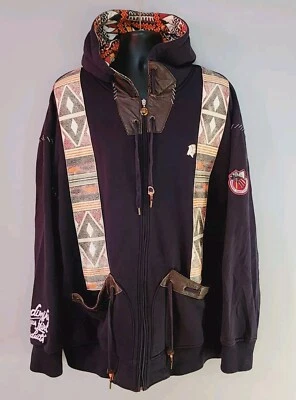 Толстовка с капюшоном на молнии Akademiks Indian Native Warrior черная 3XL кожаная отделка First Nation - Изображение 1 из 4