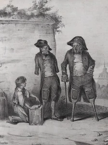 NAPOLEON ARMEE VETERAN UNIJAMBISTE HUMOUR LITHOGRAPHIE  R4540 - Picture 1 of 2