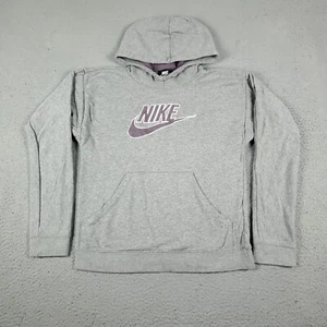 Nike Sweater Boys Large Gray Swoosh Casual Pullover Hoodie Sweatshirt Kids - Picture 1 of 9