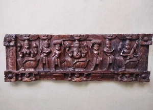 Estatua templo del dios hindú Ganesha Lakshmi Saraswati vintage panel de pared - Imagen 1 de 9