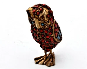 Vintage Nepalese Owl Figurine. Hand Set Faux Turquoise & Coral Beads - Picture 1 of 4