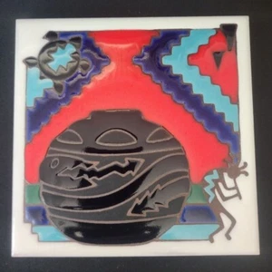 Masterworks Handcrafted Art Tiles Ceramic Tile Trivet Vivid Colors 6" x 6"  - Picture 1 of 5